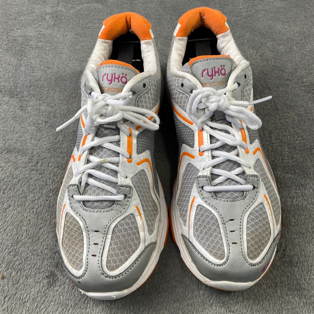 Ryka Devotion Walking Shoes Womens 8 Grey Orange RE-ZORB Gym Sneakers K24131W/HO